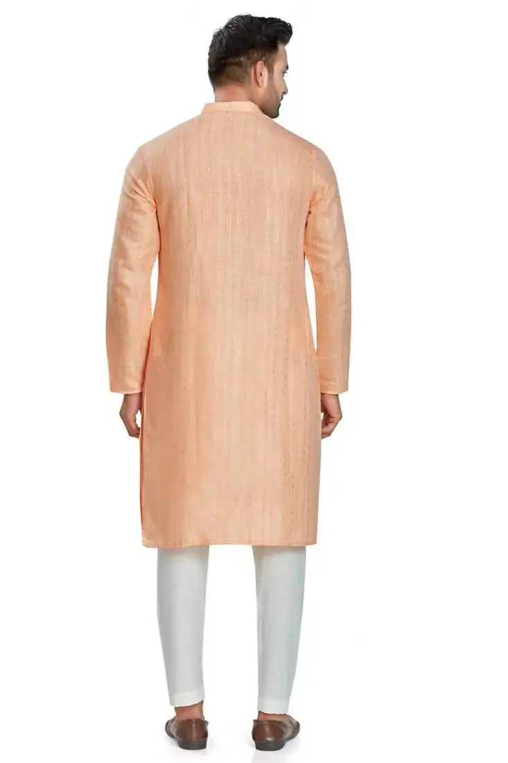 Orange jacquard kurta payjama etnic wear :: festive wear