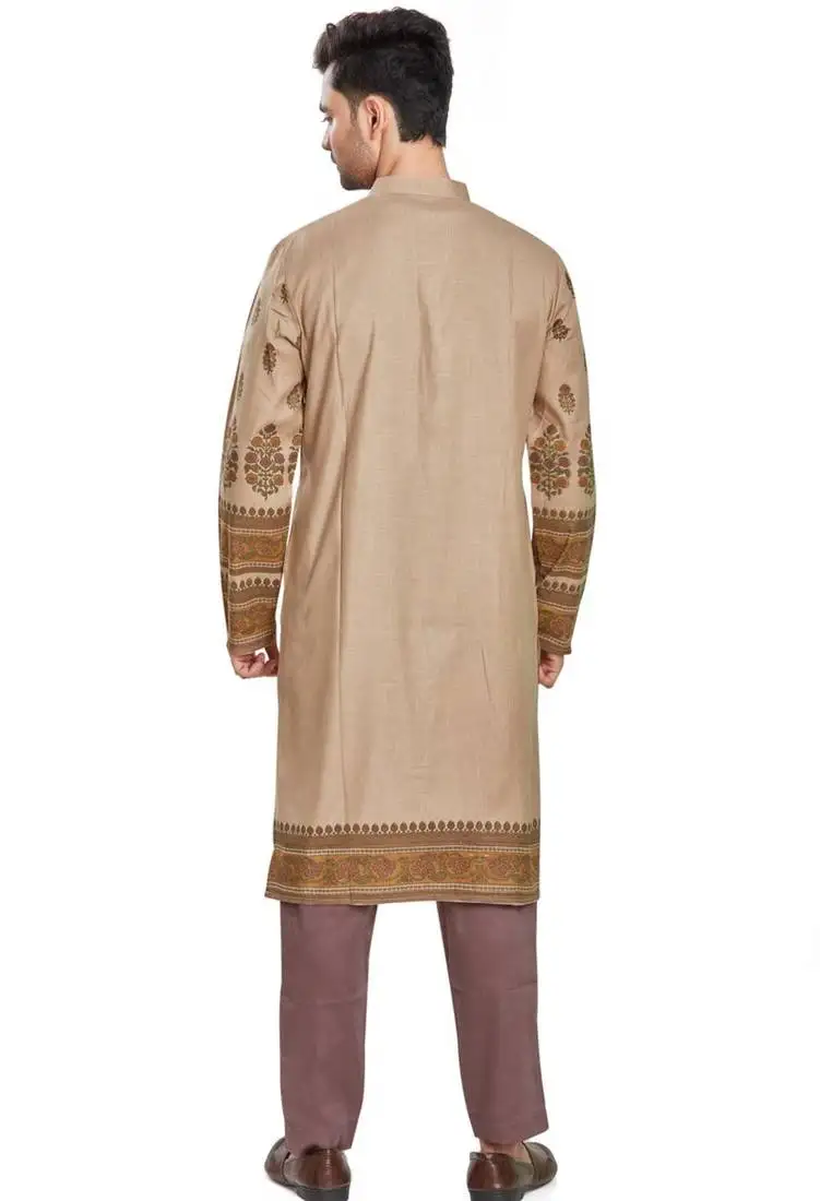 Beige hand block printed kurta viscos kurta payjama etnic wear :: festive wear