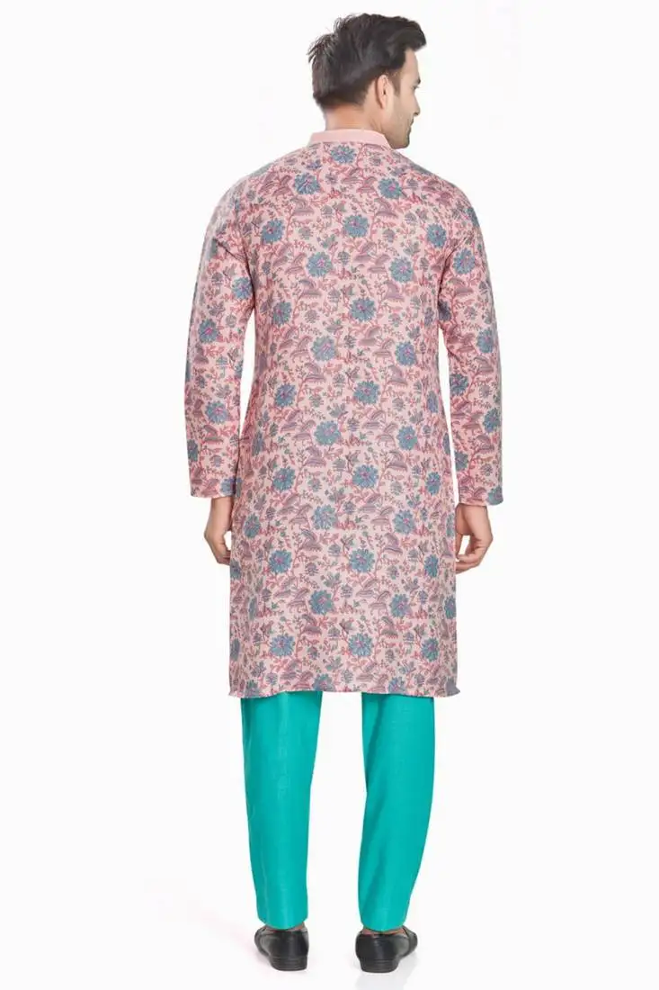 Pink hand block printed kurta viscos kurta payjama etnic wear :: festive wear