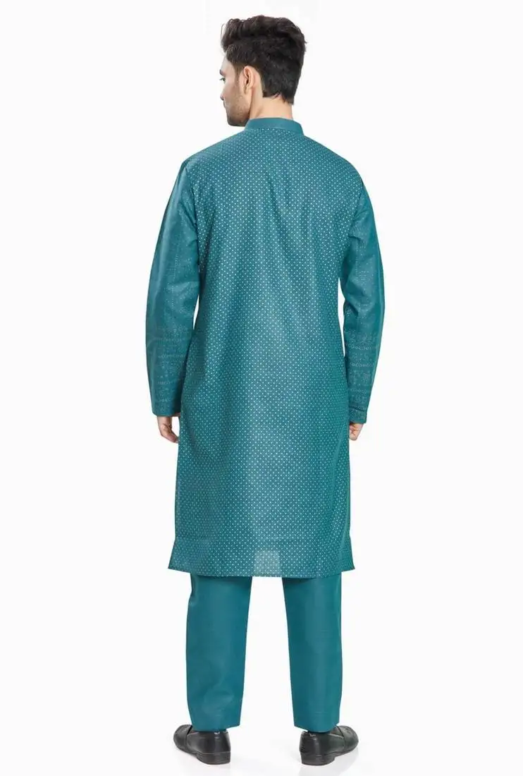 Blue hand block foil printed kurta viscos kurta payjama etnic wear :: festive wear