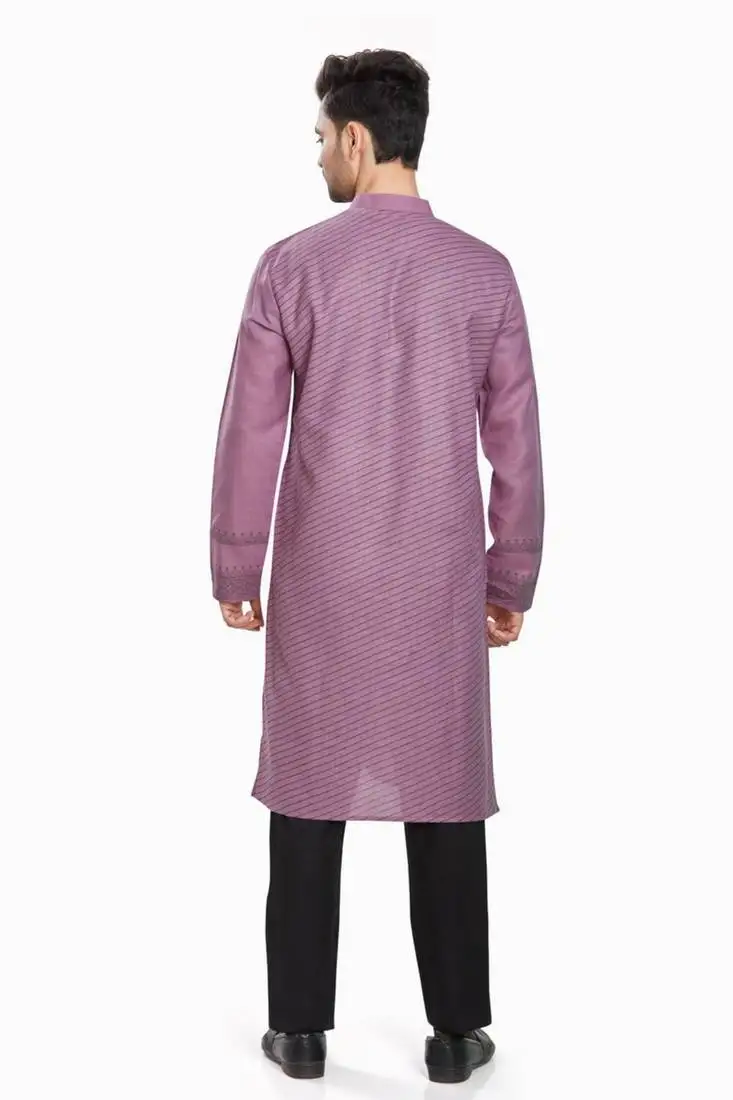 Purple hand block silver printed viscos kurta payjama entic wear :: festive wear