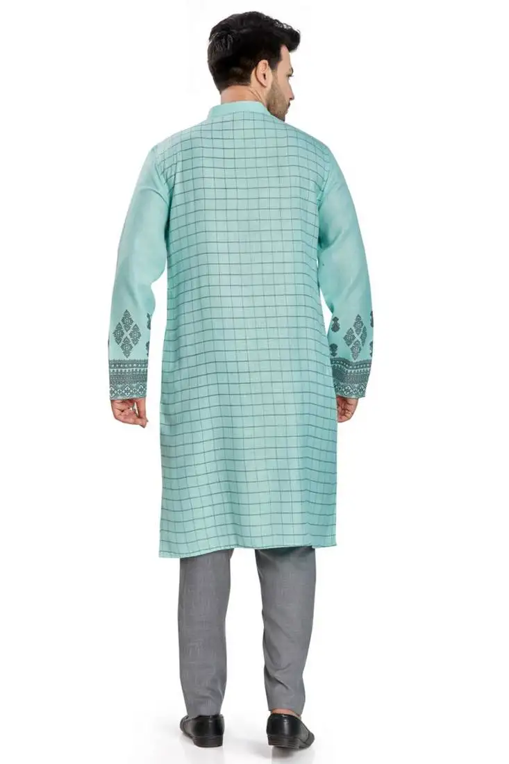 Blue hand block printed kurta viscos kurta payjama etnic wear :: festive wear