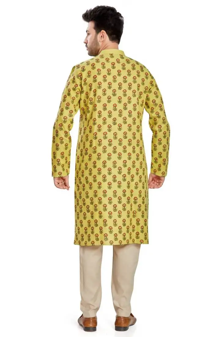 Green hand block printed kurta viscos kurta payjama etnic wear :: festivce wear