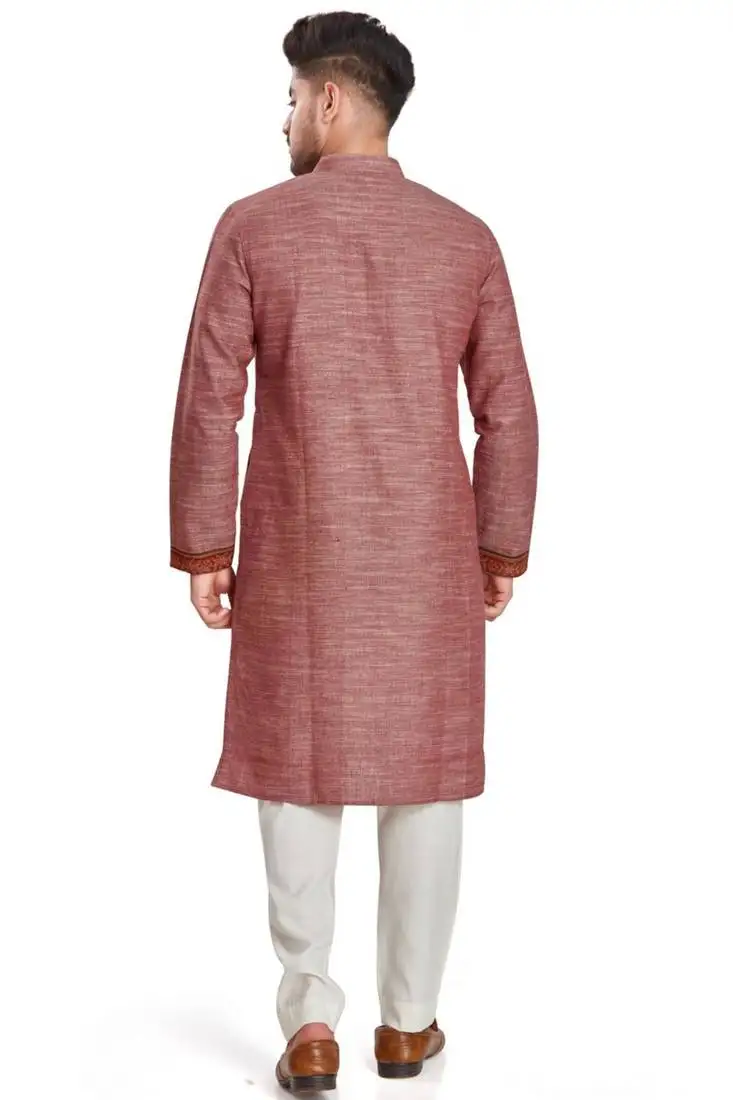 Pink with texture fabric and embroidered kurta payjama etnic wear :: festive wear