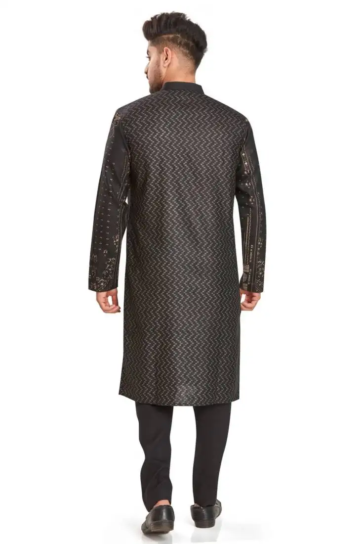 Black hand block printed golden foil kurta viscos kurta payjama etnic wear :: festive wear