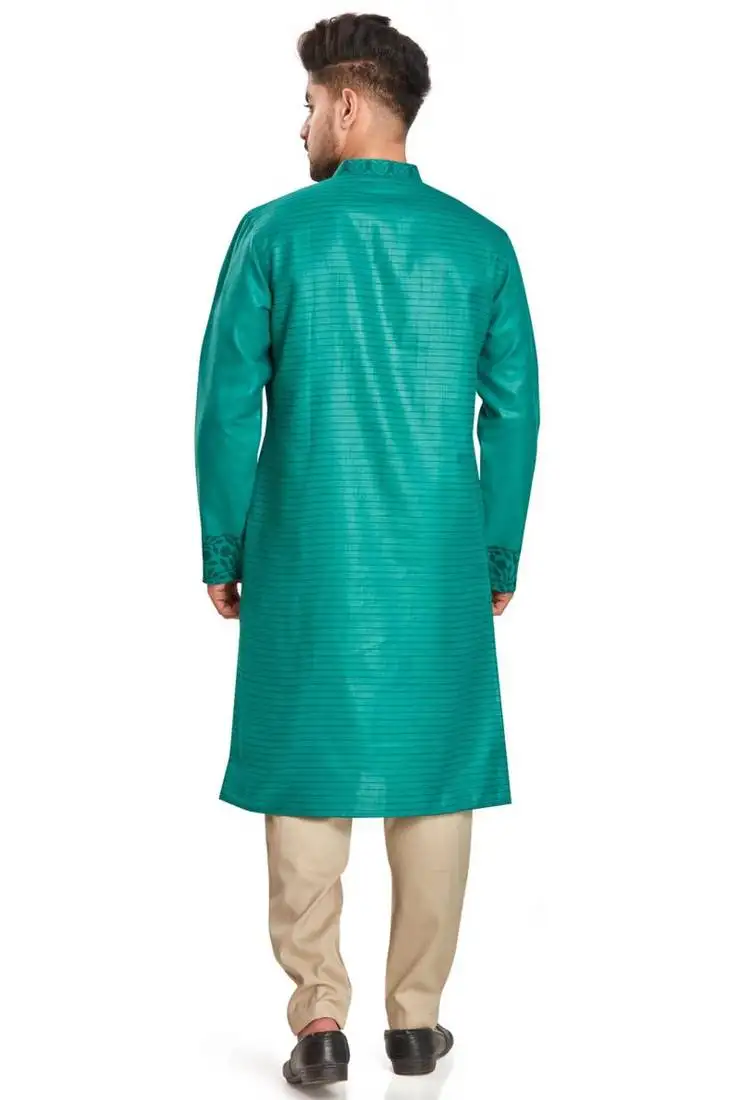 Emberald green hand block kurta with embroidery viscos traditional kurta payjama etnic wear :: festive wear