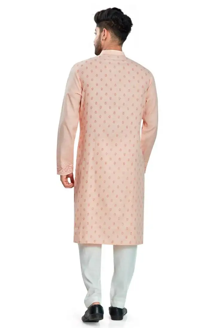 Baby pink hand block printed kurta viscos kurta payjama etnic wear :: festive wear
