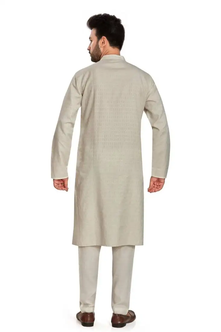 Off white jaquard fabric kurta payjama ethnic wear :: festive wear