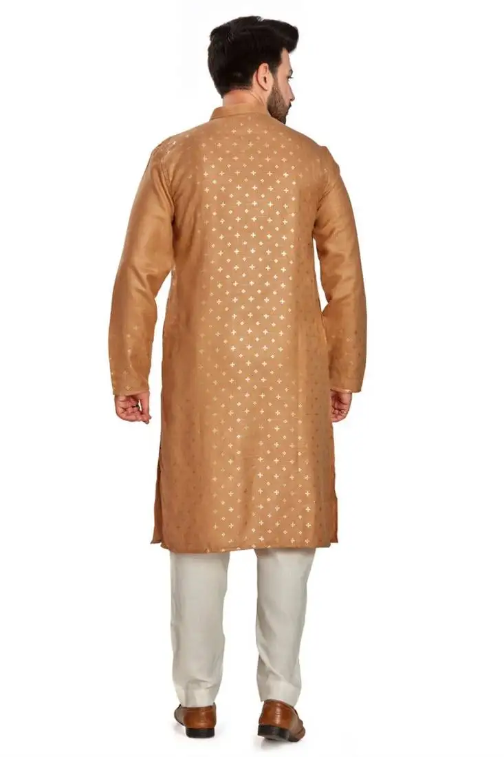 Copper brown hand block golden foil printed viscos kurta payjama ethnic wear :: festive wear