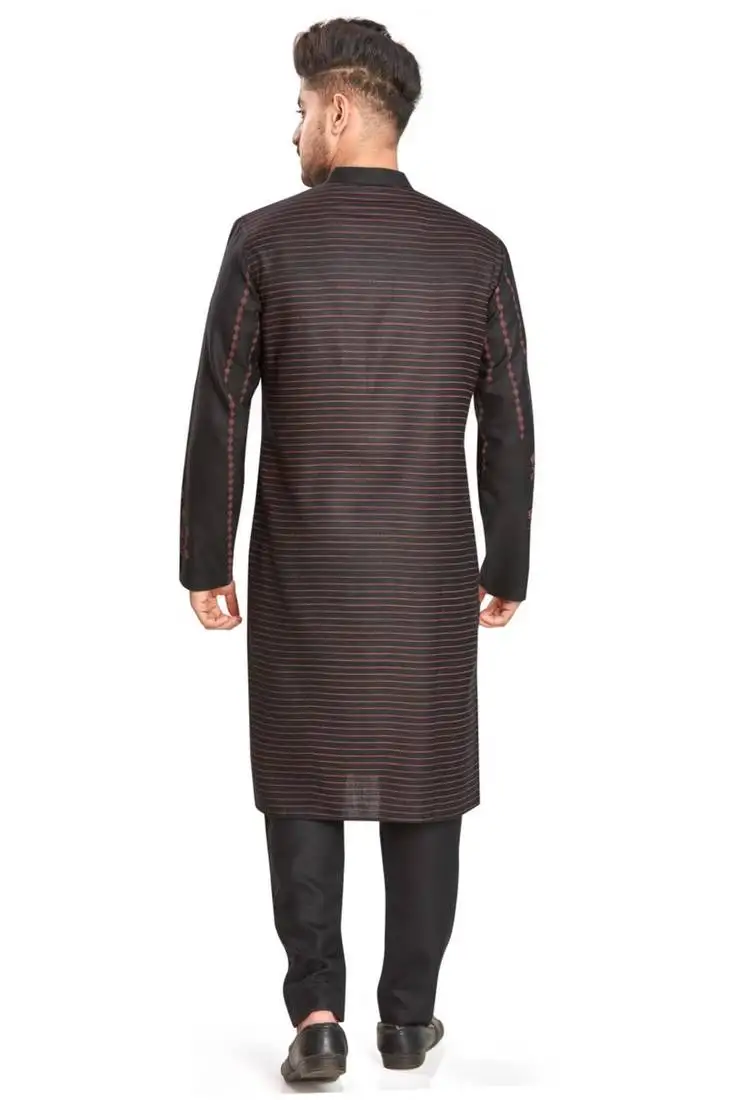 Black hand block printed kurta with embroidery viscos kurta payjama etnic wear :: festive wear