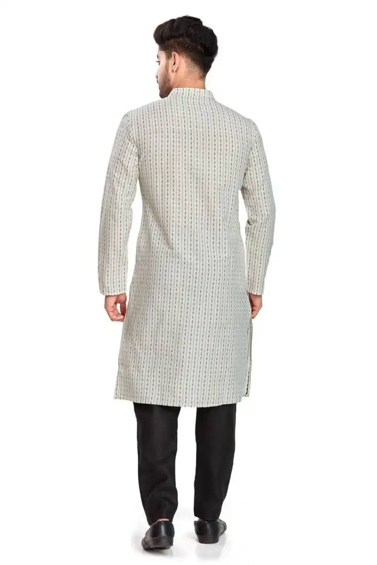 White jacquard kurta payjama ethnic wear :: festive wear