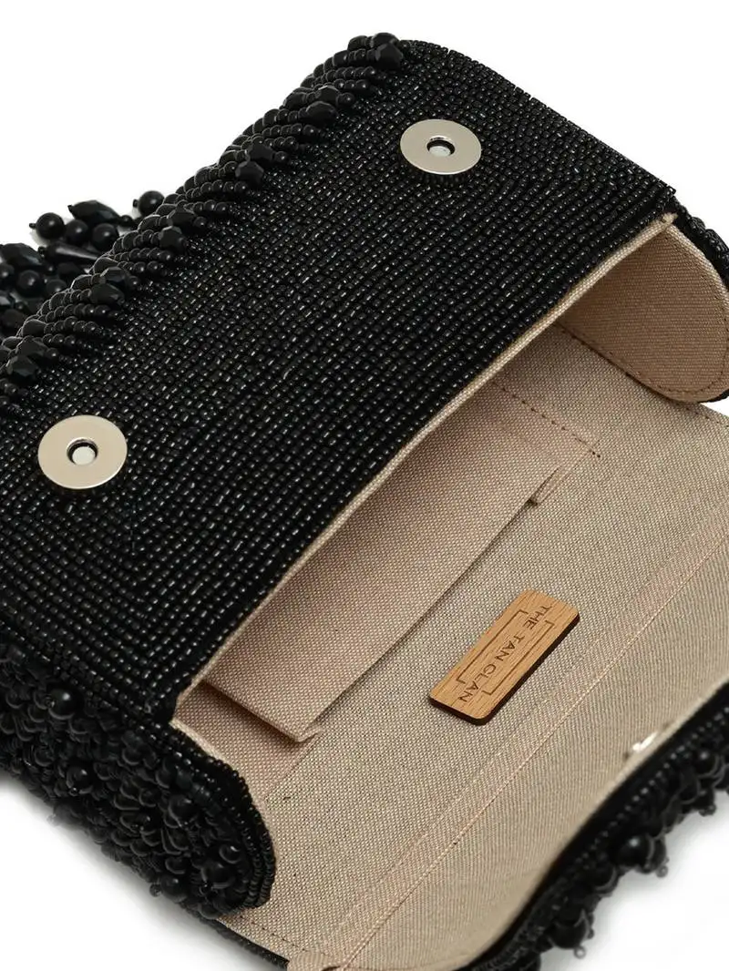 Black suede beads embroidered clutch