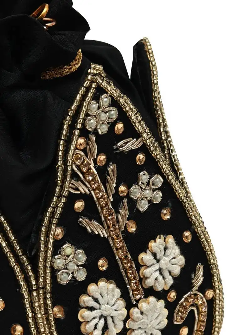 Black silk floral embroidered potli bag