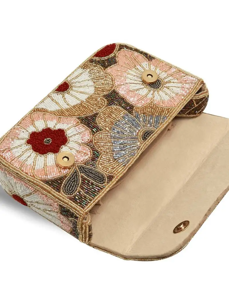 Red suede floral embroidered clutch