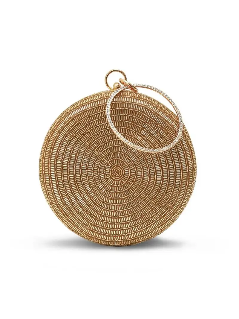 Gold silk round clutch