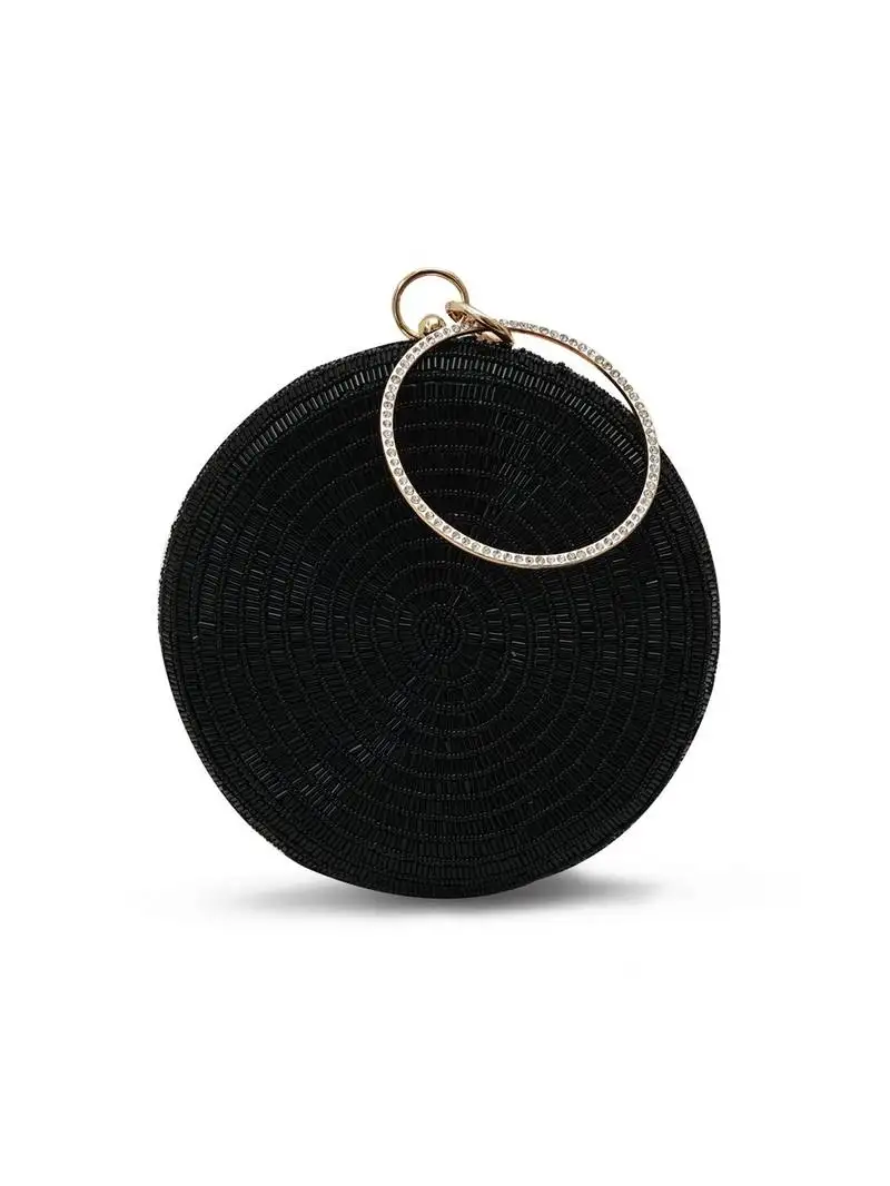 Black silk round clutch