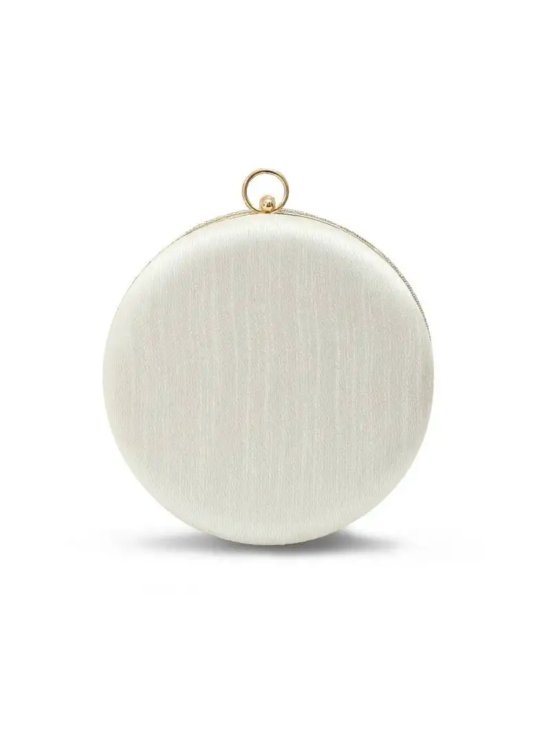 Silver silk round clutch