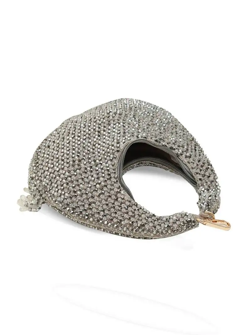 Grey suede beads embroidered hand bag