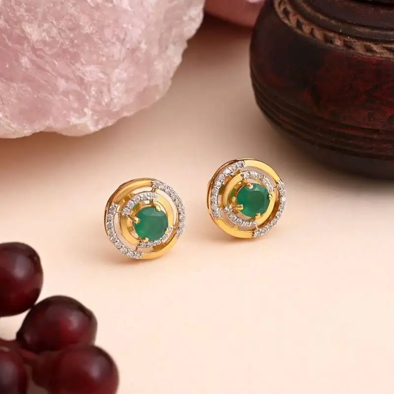 Green color 925 gold plated silver stud earrings