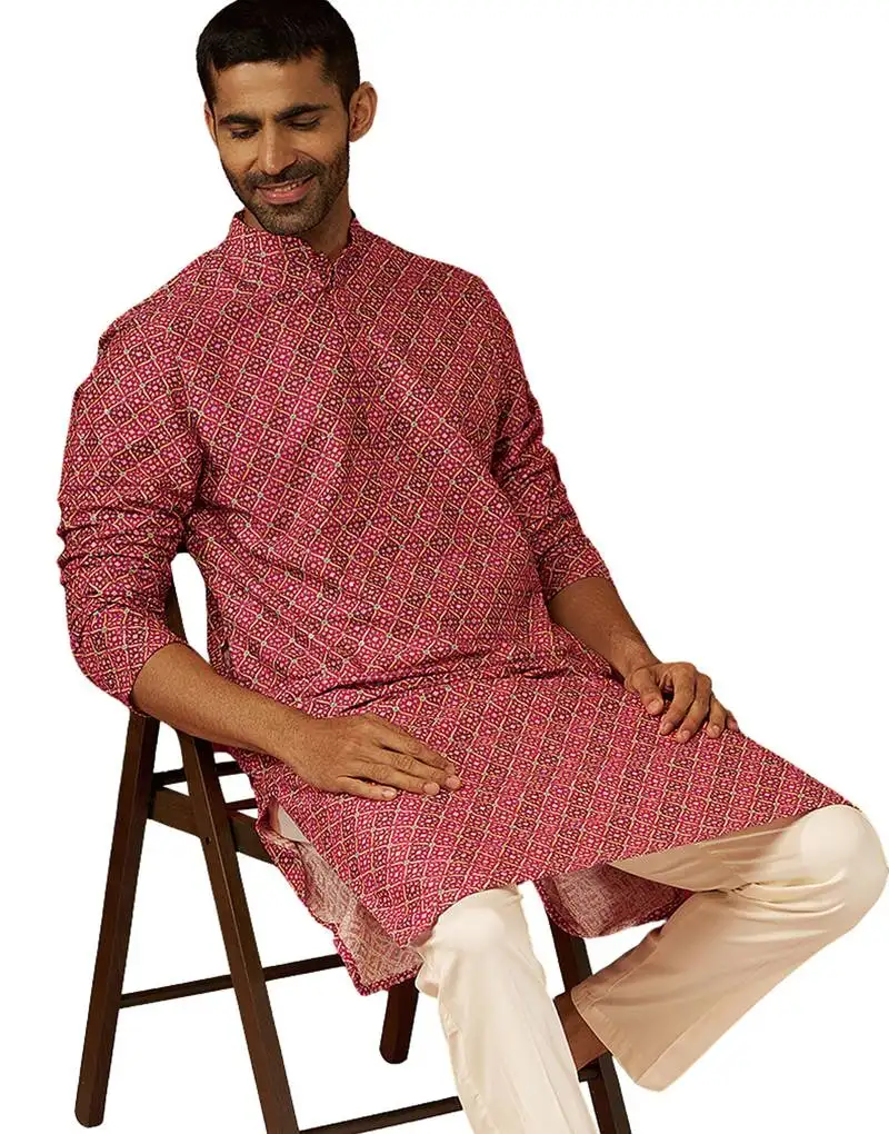 Men falsa cotton gems work kurta - premium digital floral print festive wear