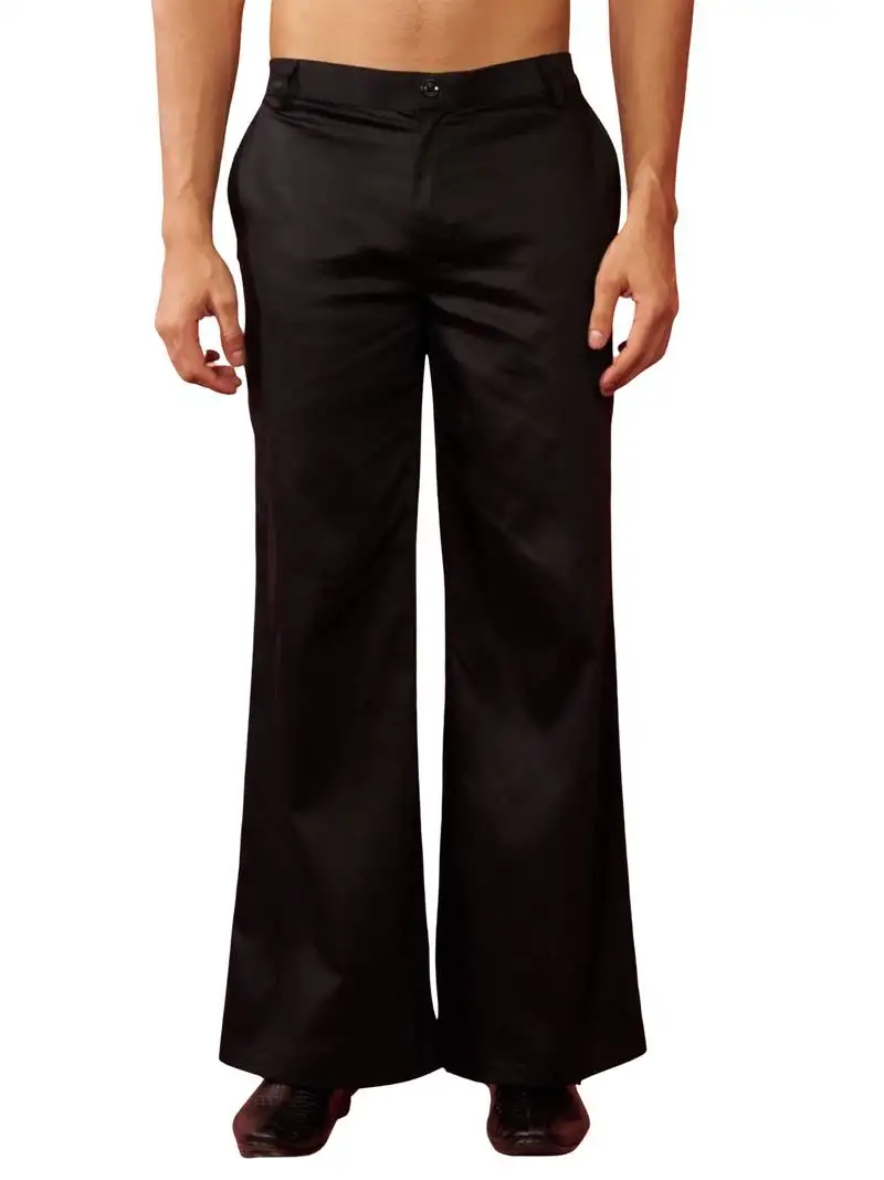 Men's black fine satin pants - festive traditional bottoms
