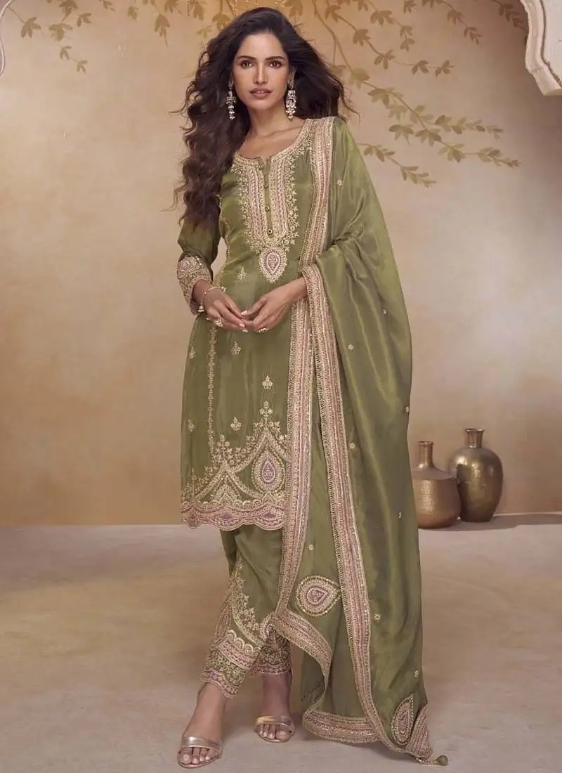 Mahendi simar silk embroidered designer salwar suit stitched