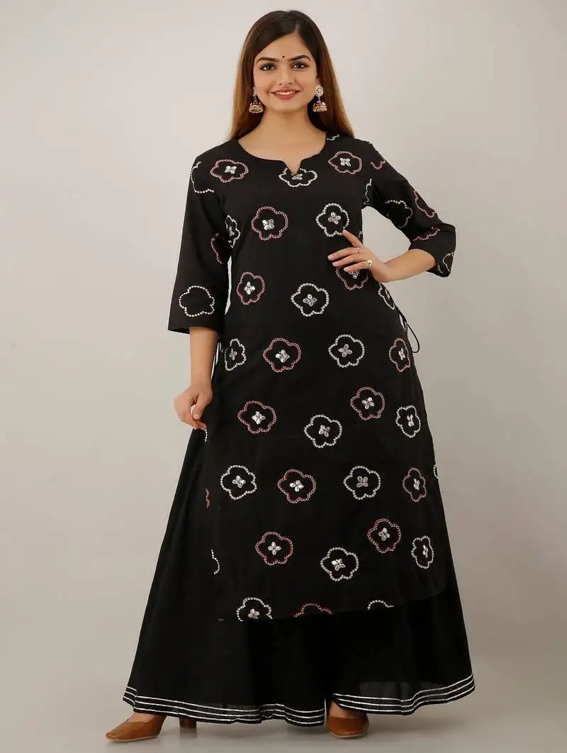 Black printed & handwork kurta & palazzo set