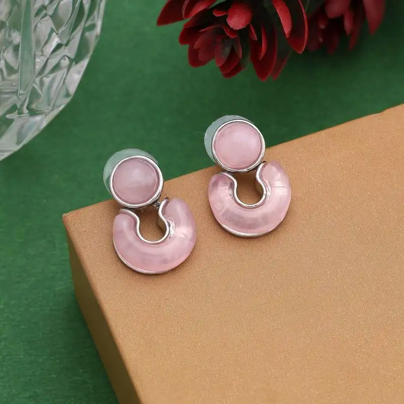 Pink color anti tarnish earrings