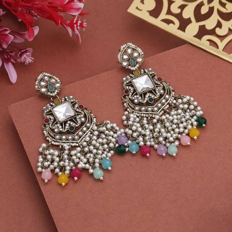 Multi color kundan earrings