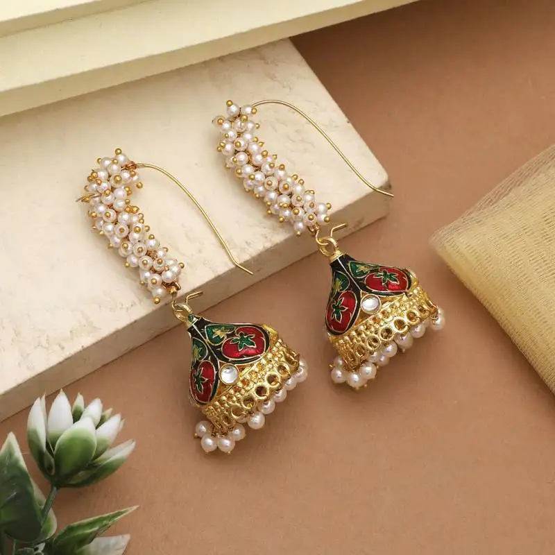 Maroon & green color meenakari earrings