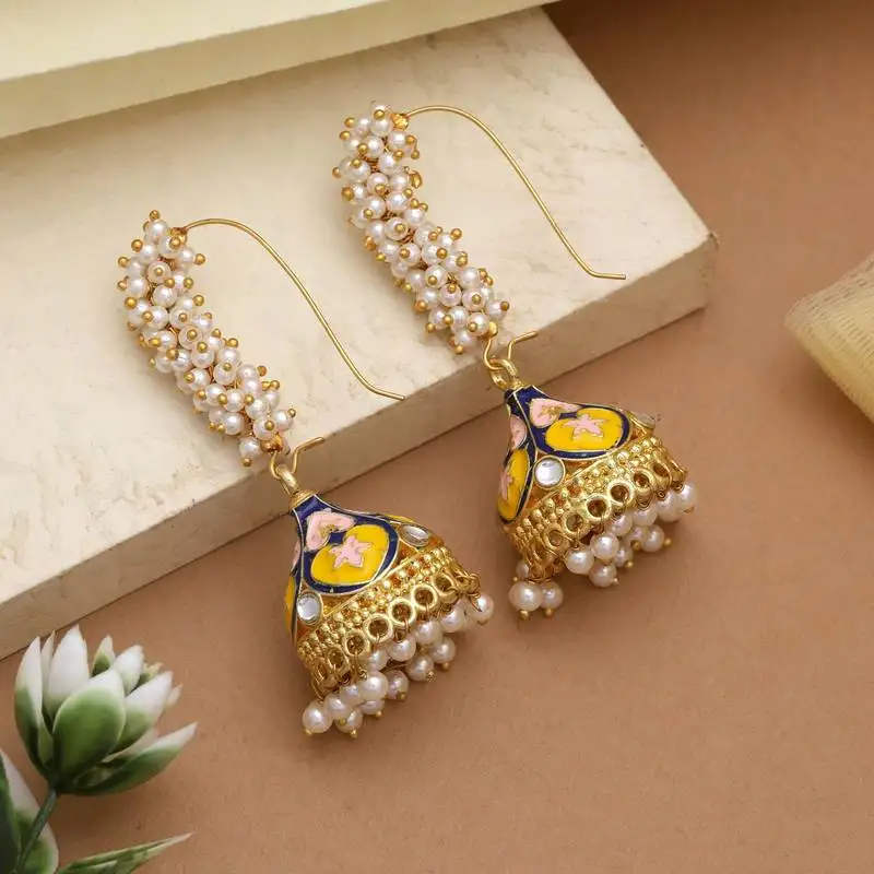 Yellow & blue color meenakari earrings