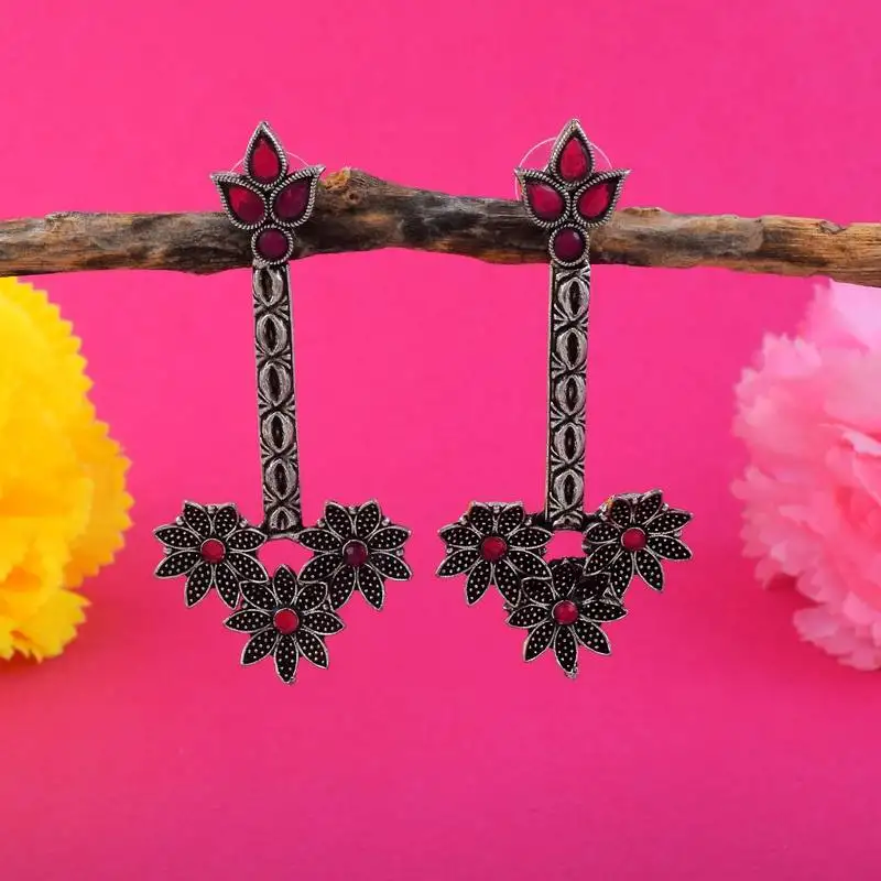 Maroon color oxidised earrings