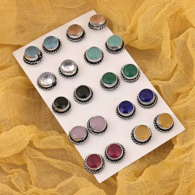 Assorted color oxidised stud earrings combo of 10 pairs