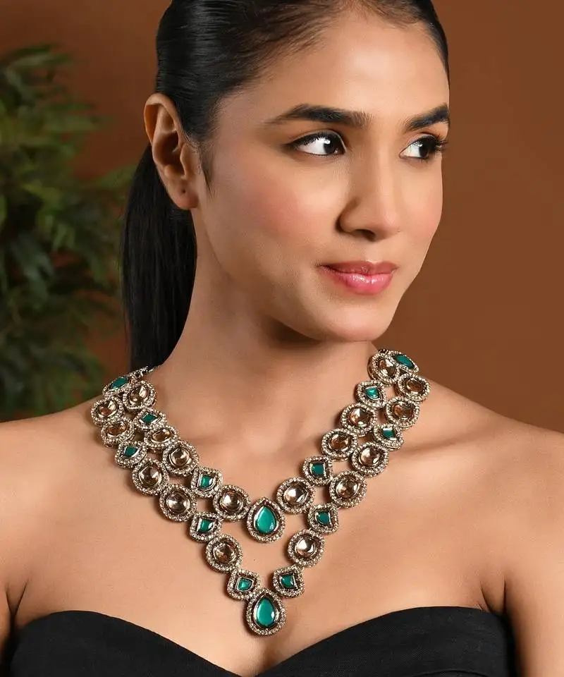 Gold plated traditional designer kundan long adjustable necklace for women (ij069g)