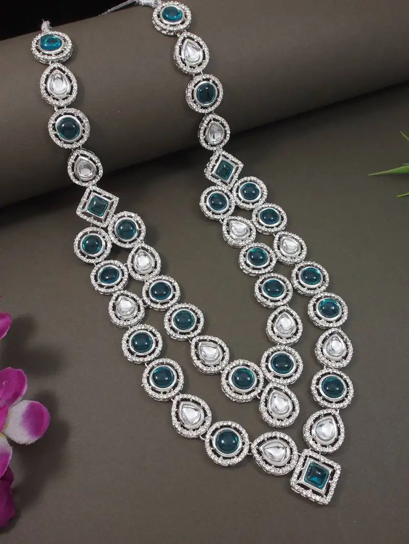 Traditional layered necklace with blue stone detailing for groom::Dulha men (mlp68zg)