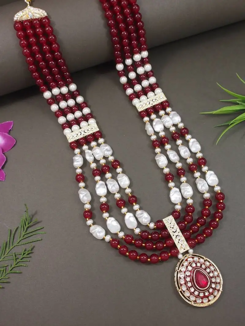 4 layered traditional gold plated dulha moti mala with beaded maharaja haar::Groom necklace for men (mlp66m)