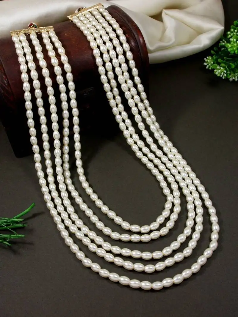 5 layered traditional gold plated dulha moti mala maharaja haar::Groom necklace for men (mlp58w)