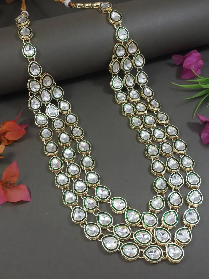 3 layered traditional gold plated dulha kundan mala maharaja haar::Groom necklace for men (mlp54g)