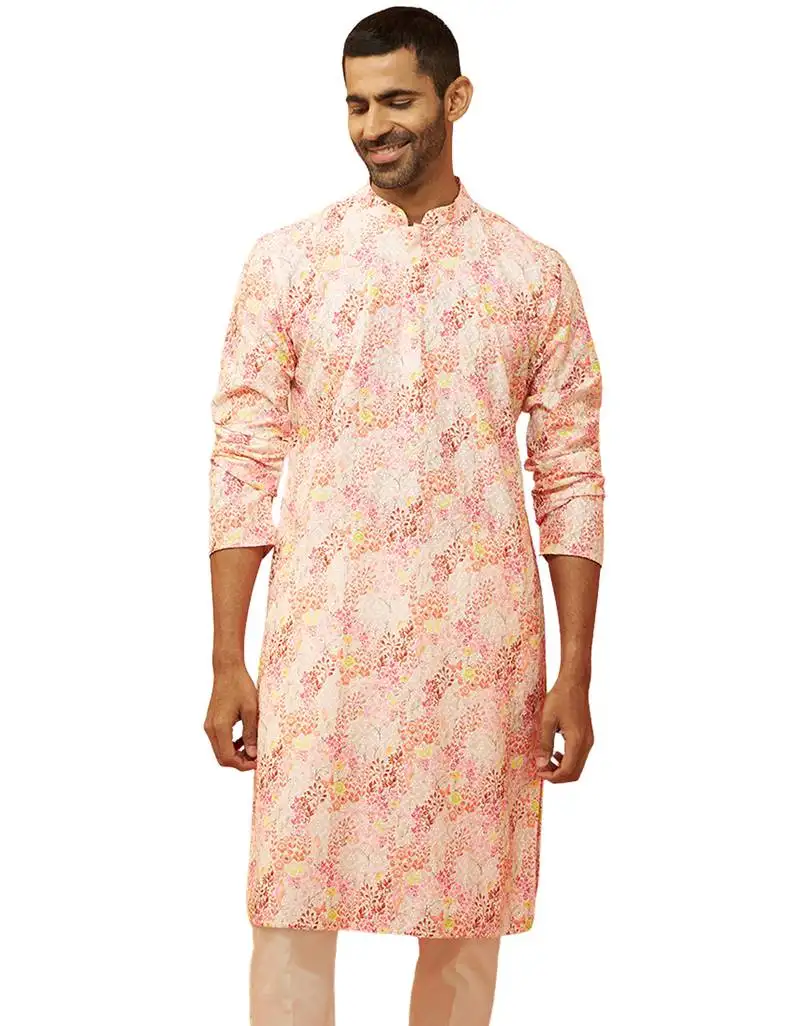 Men multi color cotton floral sequin kurta - premium digital print festive wear