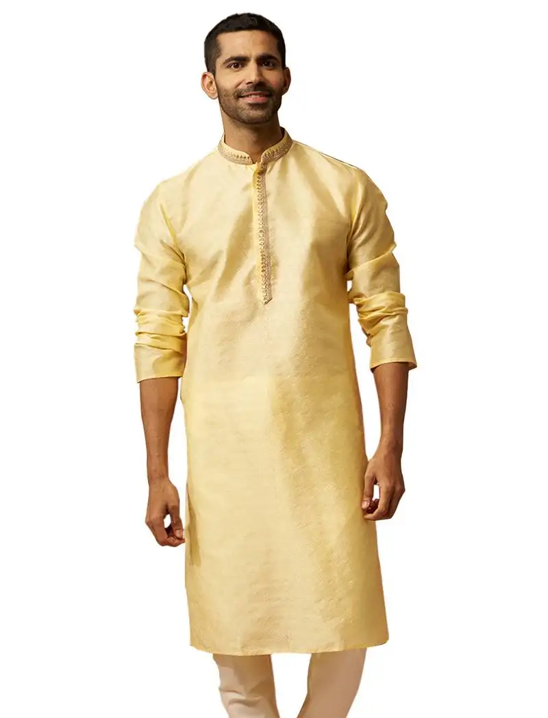 Men yellow silk anmol jacquard kurta - premium ethnic motif auspicious festive wear