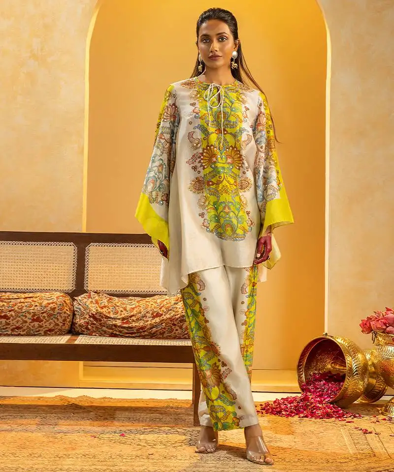 Multicolor floral printed chanderi kurta set
