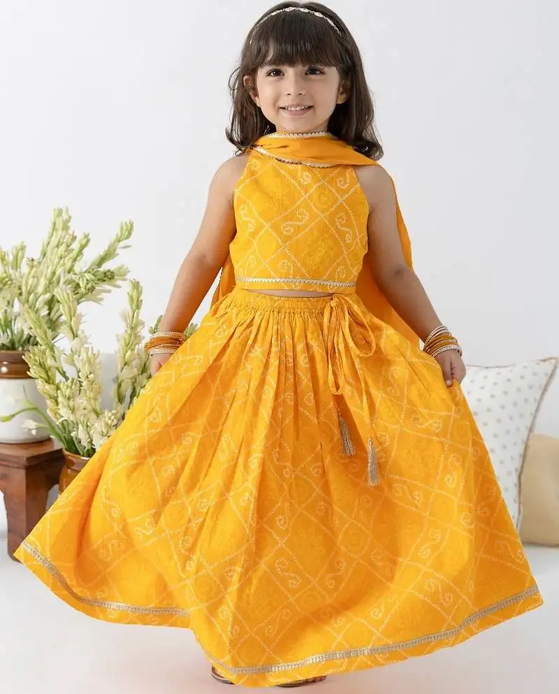 Yellow plain cotton lehenga