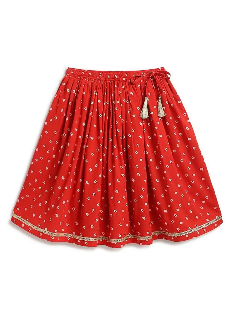 Yellow & red floral printed cotton lehenga set