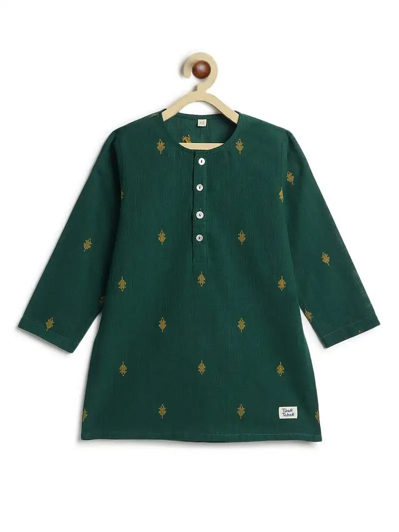 Green plain cotton kurta
