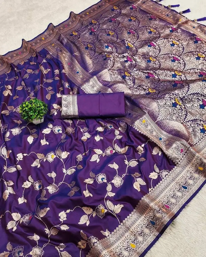 Purple zari woven art silk saree with blouse