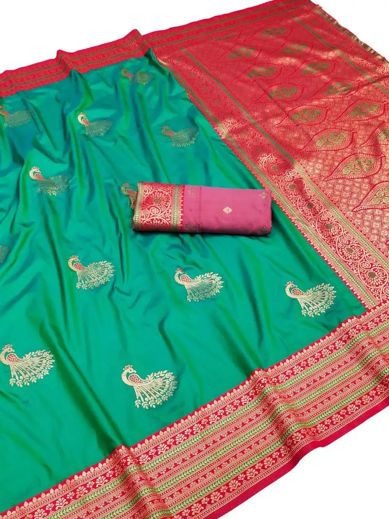 Light green zari woven art silk saree with blouse
