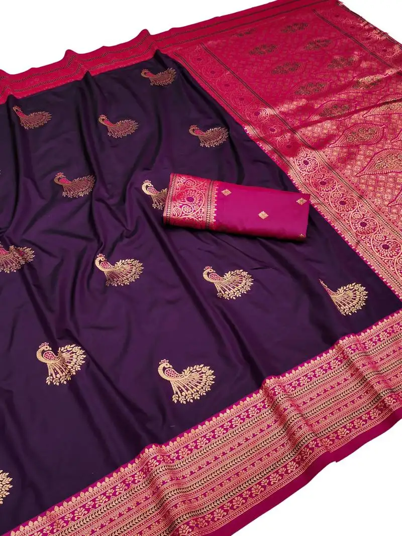 Wine zari woven art silk saree with blouse