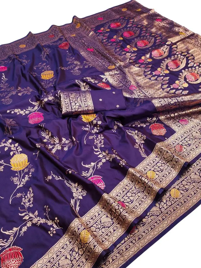 Purple art silk zari woven saree with blouse
