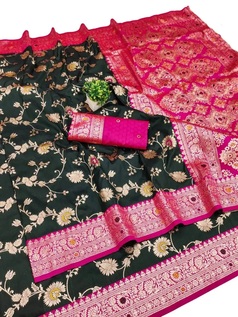Black art silk zari woven saree with blouse