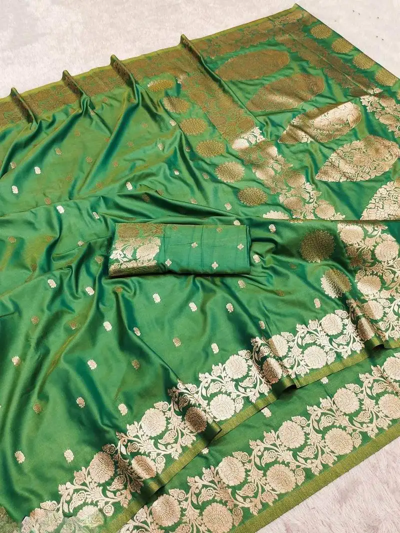 Parrot green art silk zari woven saree with blouse